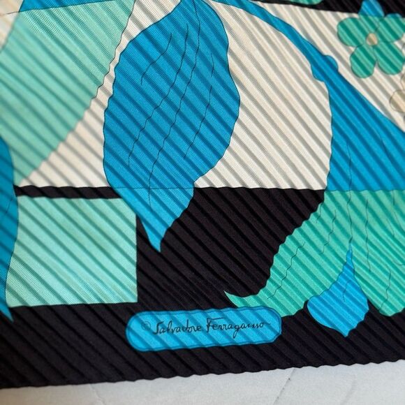 Salvatore Ferragamo Black and Blue Floral Scarf - Picture 3 of 5